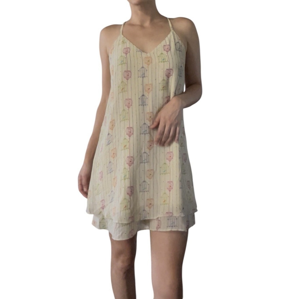 Judith March Birdcage Print Dress – Size M Lightweight Whimsical Unique Lined